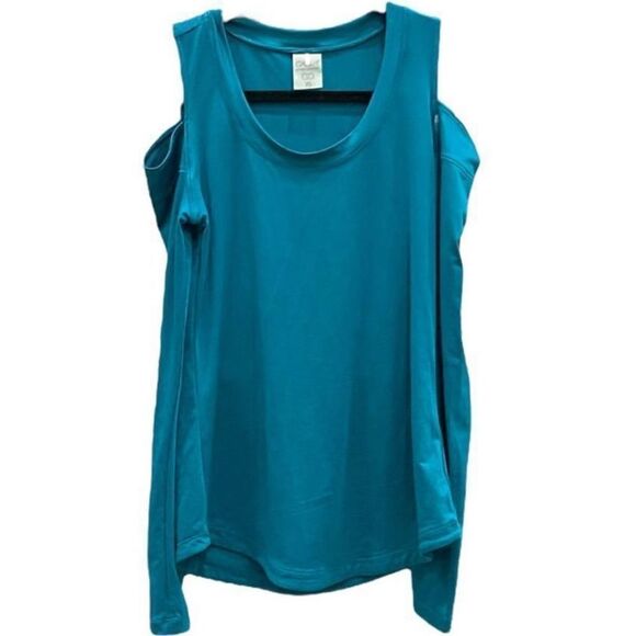 CALIA BY CARRIE UNDERWOOD Women's Top Athletic Sweat Wicking Cold Shoulder Teal - Picture 1 of 3
